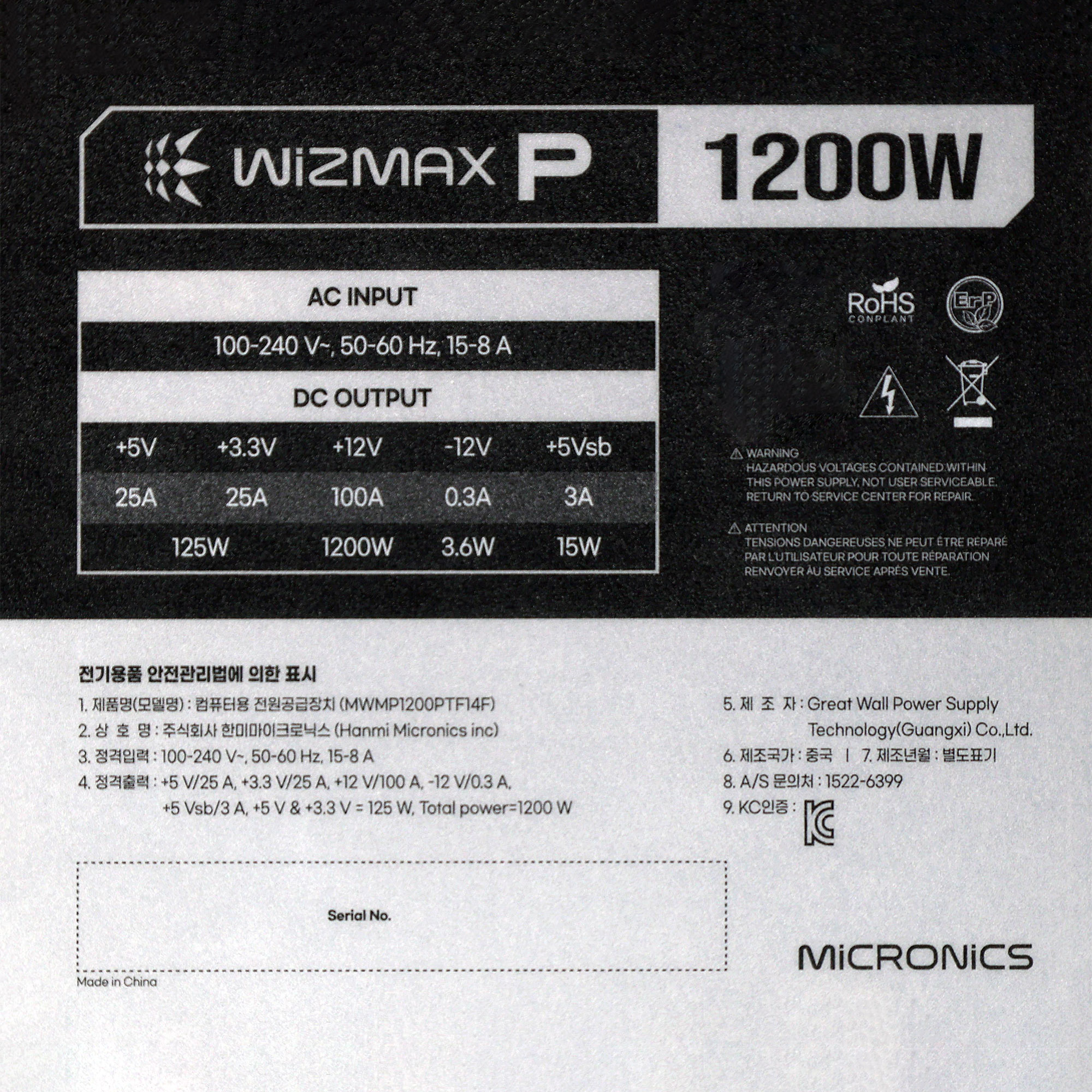 Power specifications label