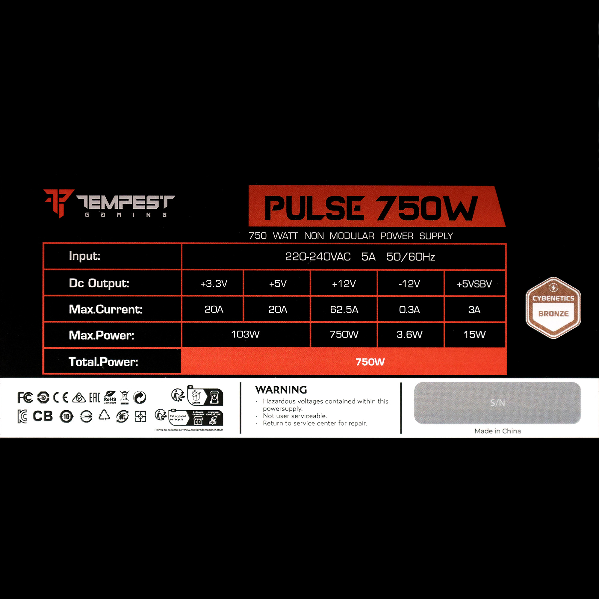 Power specifications label